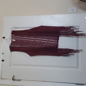 Burgundy Lace Fringe Vest